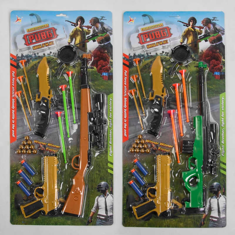 Фотография 1 товарной позиции интернет-магазина детских игрушек www.smarttoys.com.ua Гвинтівка 3328-2 (60/2) 2 види, пістолет, ніж, патрони на присосці, пульки, на листі