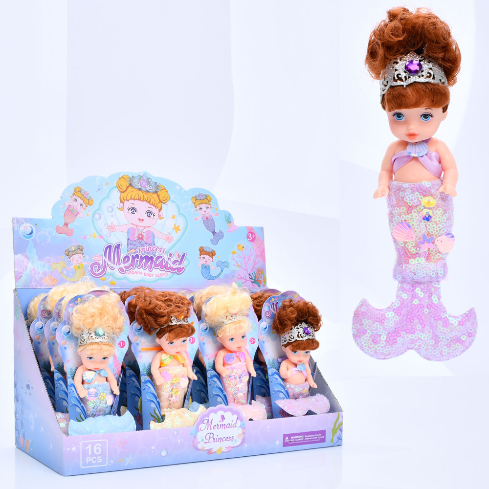 Лялька A769B русалка, лист, 16 шт. (4 види) в диспл., 33,5-19-17 см.