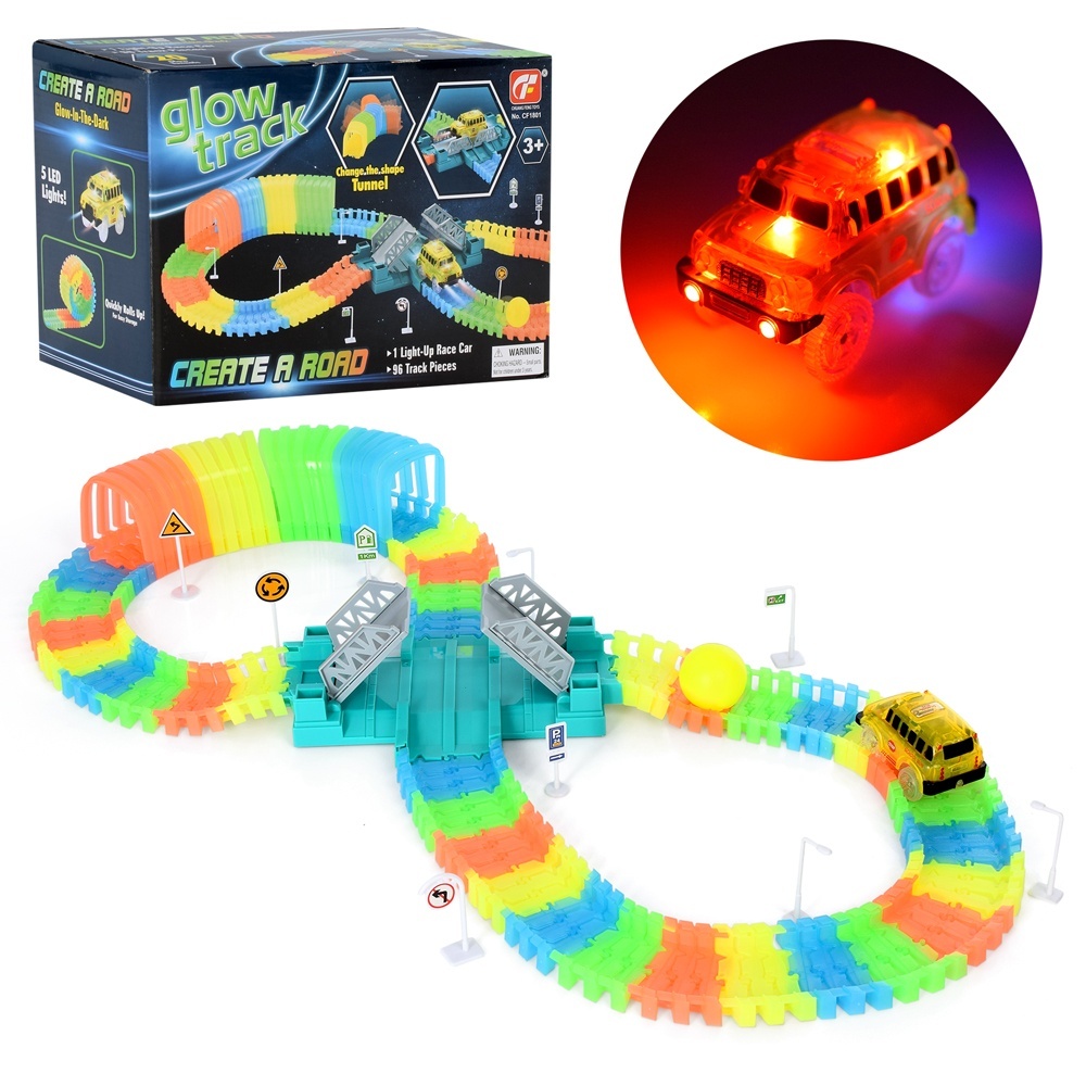 Трек CF1801 світ. в темряві, машинка-їздить, кулька, 96 дет., світло, бат., кор., 27-18-13 см.