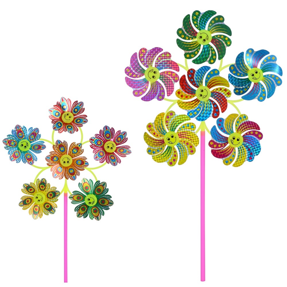 Вітрячок MR 0667 вертушка, діам.30см., 6 квіток, паличка, фольга, 2 види, кул., 24-26-4 см.