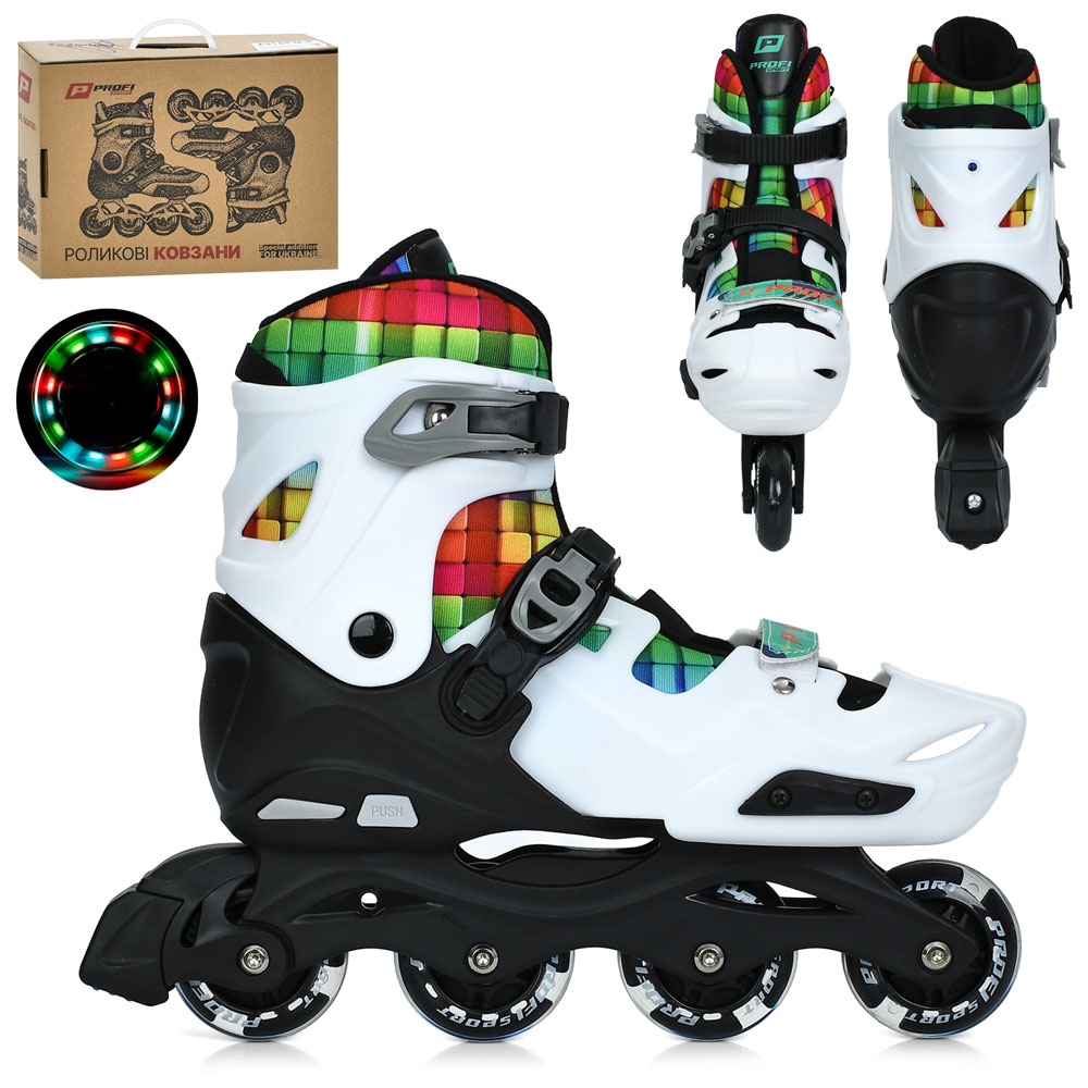 Ролики A4158-L-W (39-42) розсувні, бакля,пласт.рама,колеса 70мм,світло,зібрані,білий,кор.,43-35-13см