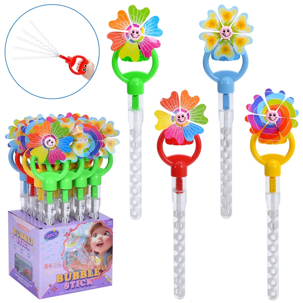 Мильні бульбашки 103B меч, кришка-смайл/вітряк, 16 шт. (4 кольори) в диспл., 24,5-44-19 см.