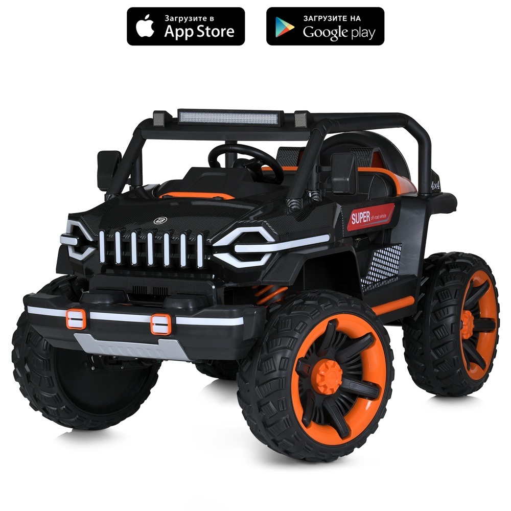 Джип M 5824EBLRS-19(24V)радіок.2,4G,1акум24V5AH,4мот.:2*25W,2*45W,MP3,USB,BT,TF,муз.,світ,карбоновий