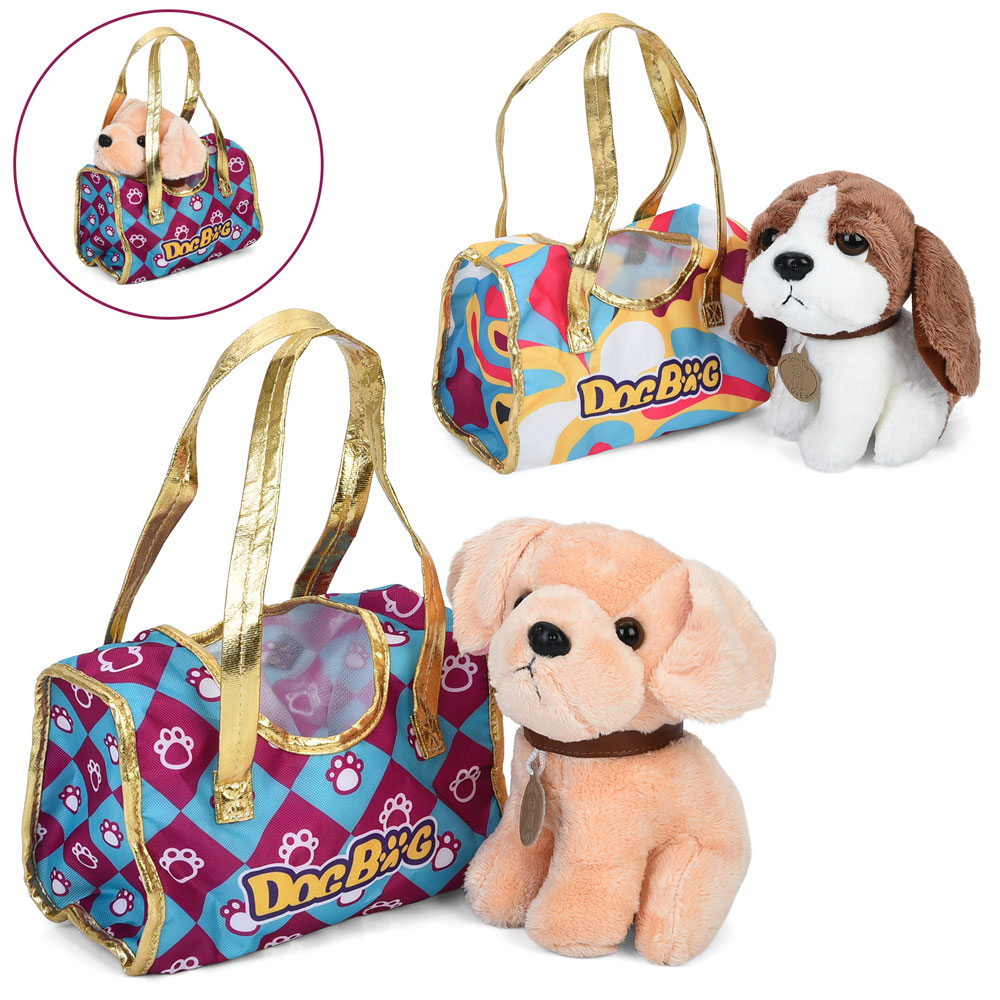 Тварина 7622-113A-14A собака, плюш, сумка, 2 види, кул., 20-23-9 см.