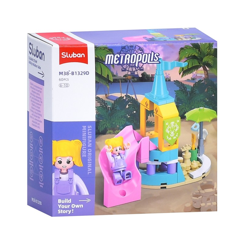 Конструктор SLUBAN M38-B1329D рожева серія, парк розваг, гірка, фігурка, 60 дет., кор., 12-12-6 см.