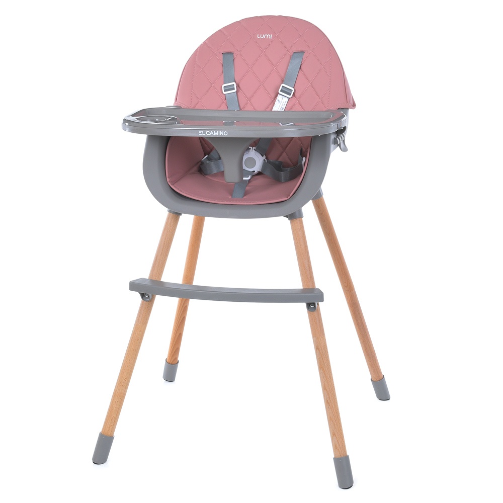Стільчик ME 1111 LUMI Pink для годування, регул. висота (2 положен.), 5-ти точ., екошкiра, рожевий.