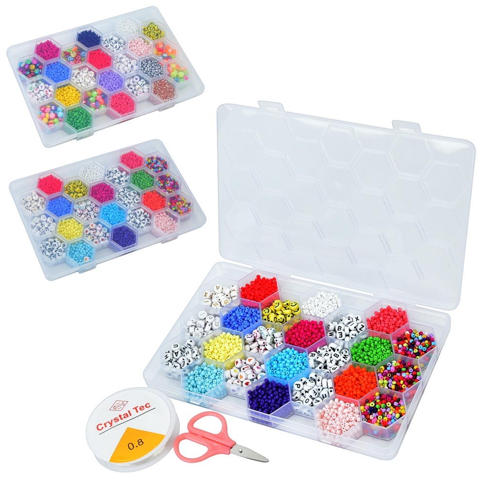 Бісер 242-43 намистини (англ.літери, смайли), ножиці, 2 види, пенал, 20-13-2 см.