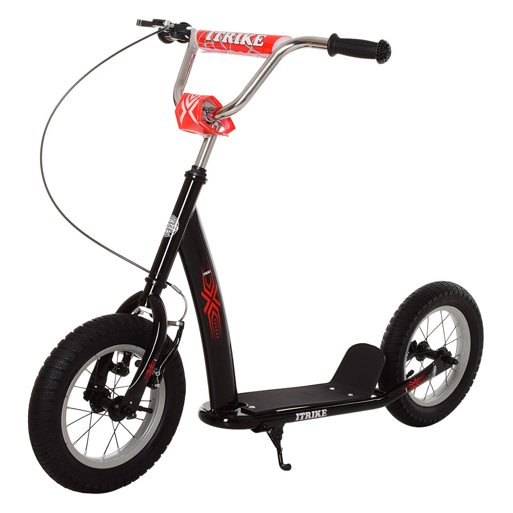 Самокат SR 2-047-B підлітковий, 2 колеса-гума 12 д, кермо, ручне гальмо, підніжка, чорний.