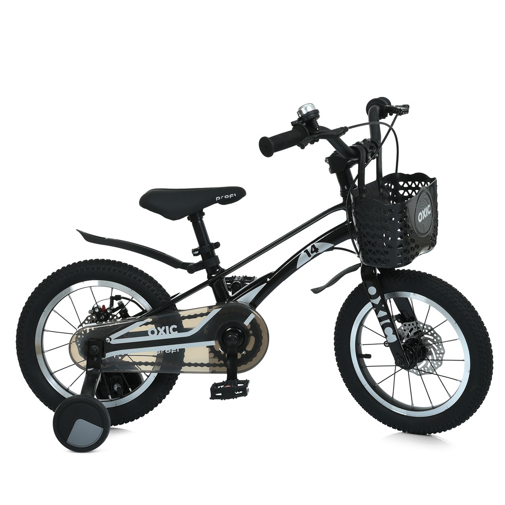 Велосипед дитячий 14д. PROF1 MB 14OXIC BLACK OXIC,SKD85,магн. рама,вилка,алюм.кермо,виніс,кошик,чорн