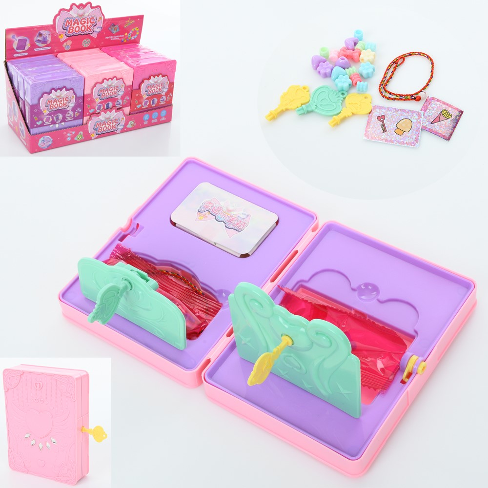 Скринька K2815 замикається на ключ, намистини, нитка, 3 кольори, 12 шт. в диспл., 30-13,5-13,5 см.