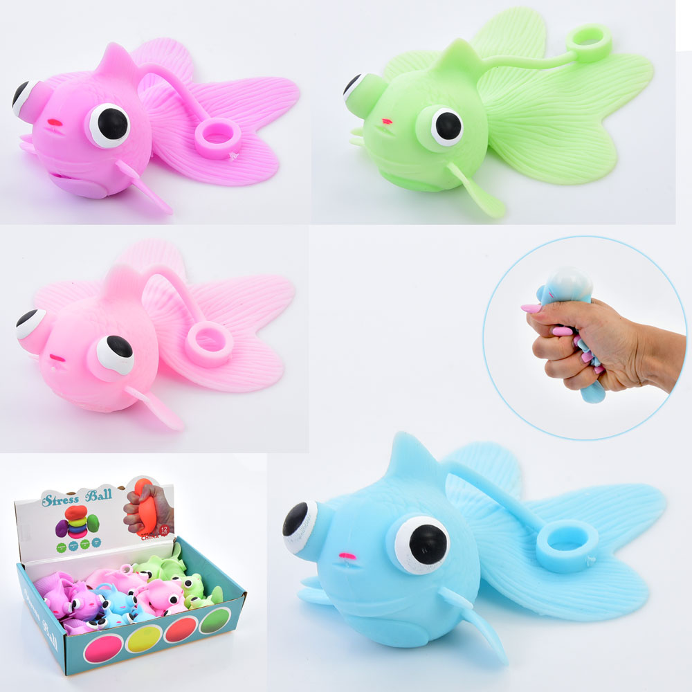 Іграшка MS 4007-2 рибка, антистрес, борошно, довга ручка, 4 кольори, 12 шт. в диспл., 25-19-6 см.