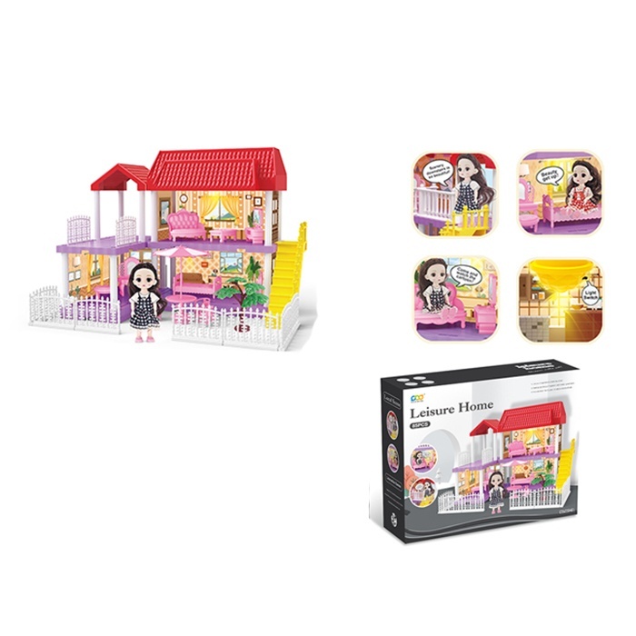 Будиночок 666-1A 2 поверхи, меблі, лялька, світло, бат. (табл.), кор., 36-28,5-10 см.