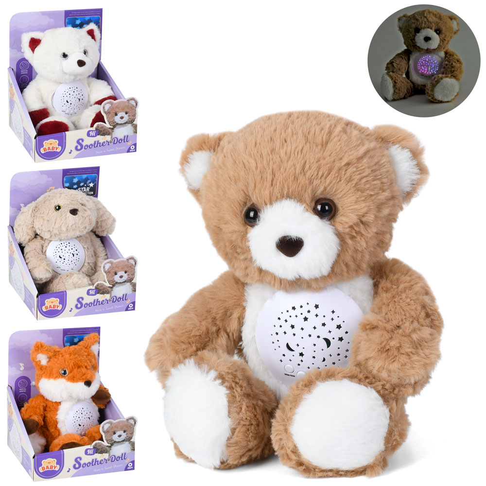 Нічник DH-1-2-3-7 тварина, 33см,музика,звуки природи,проектор зорян. неба, плюш,(4 види ) бат., кор.