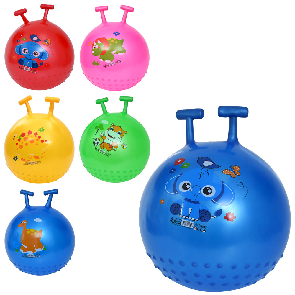 М'яч для фітнесу MS 4873 (40шт) 45см, з ріжками, 370-380г, 5 кольорів/мікс видів (тварина, динозавр),  у пакеті, 16-18-6см