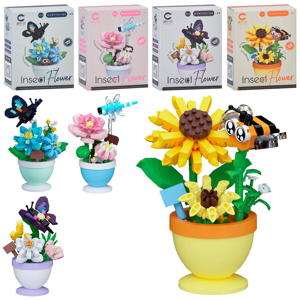 Конструктор 7337-40 квіти у горщику,комаха,від 242дет, 4 види, в кор-ці, 9-12-4,5см