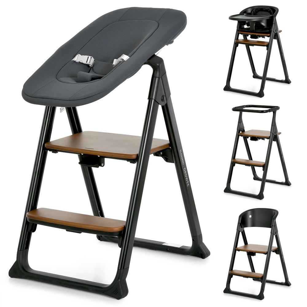 Стільчик EL CAMINO GROWEE ME 1222 Black 4в1 (шезлонг,стільчик для годування,вежа Монтессорі),чорний