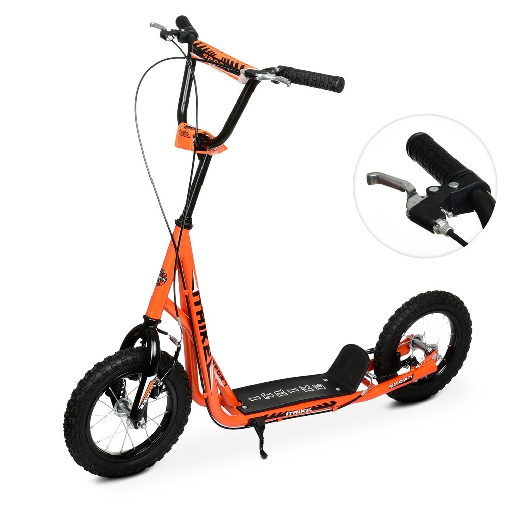 Самокат SR 2-045-3-OR дорослий, сталь, 2 кол.-гума 12д, підніжка 28-11см., ручне гальмо, помаранч.