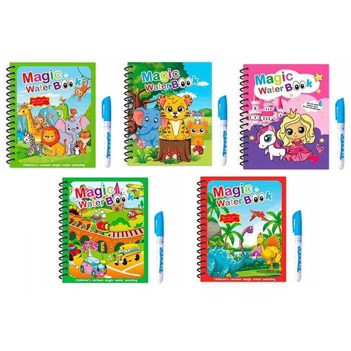 Книжка для малювання MG-011-4-5-6-8 для малювання водою, 5 видів, кул., 15-19-1см.