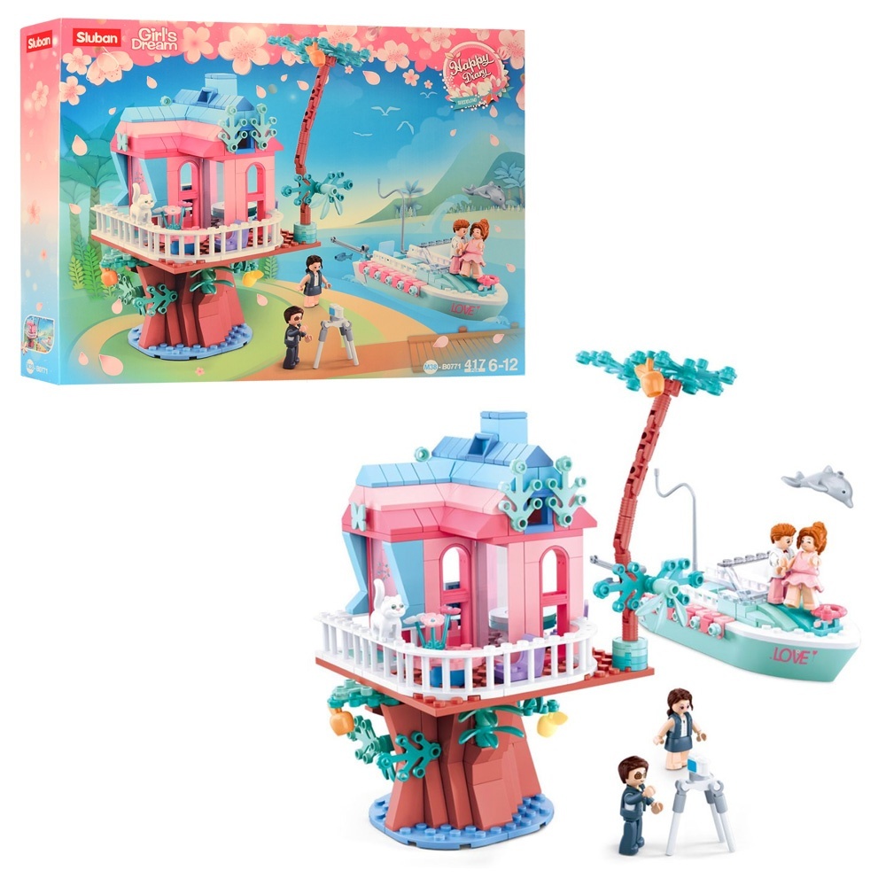 Конструктор SLUBAN M38-B0771 "Girls Dreams": будинок на дереві, катер, фігурки, 417 дет.