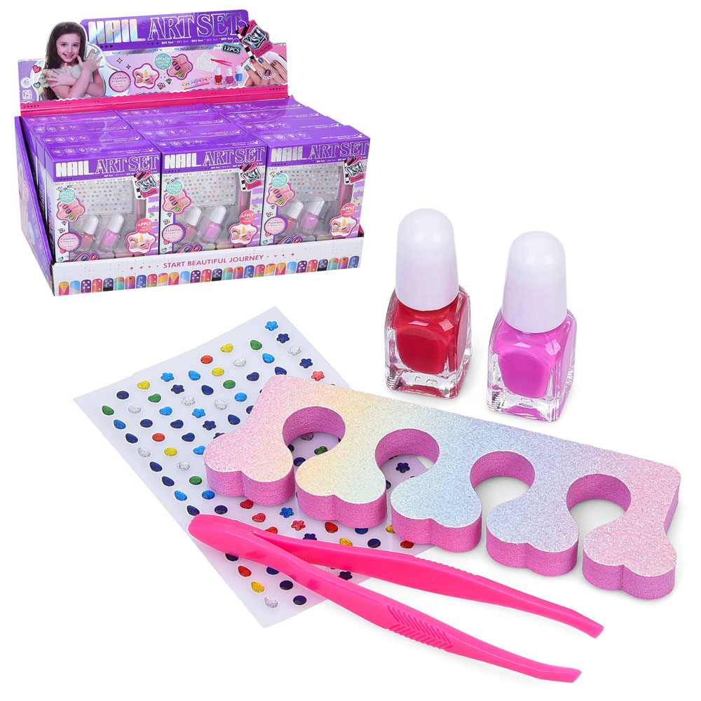 Косметика KSY968-1 (144шт) набір для манікюру, лак 3шт, розділювач для пальців, пінцет, наліпки, в кор-ці, шт в дисплеї, 36-17-15см