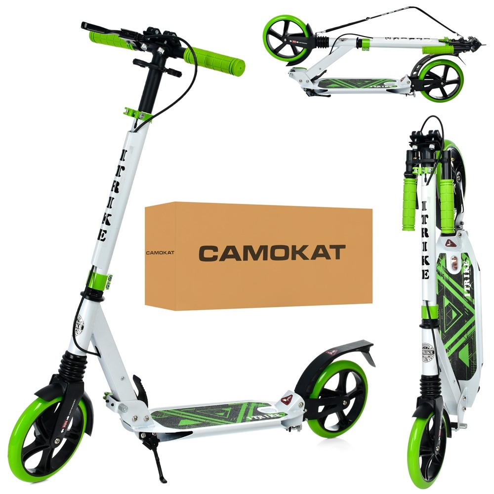 Самокат SR 2-018-10-WGR дорос.,алюм+сталь,кол2штПУ200мм,р89/103см,підн.46-14,руч.гальмо,замок,білий.