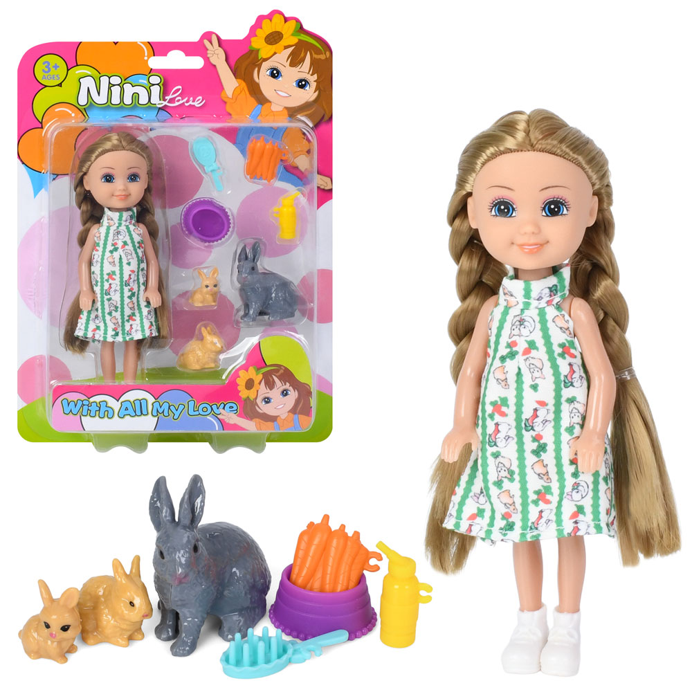 Лялька 618-18 тварини 3шт, посуд, продукти, лист, 16,5-23,5-4,5 см.