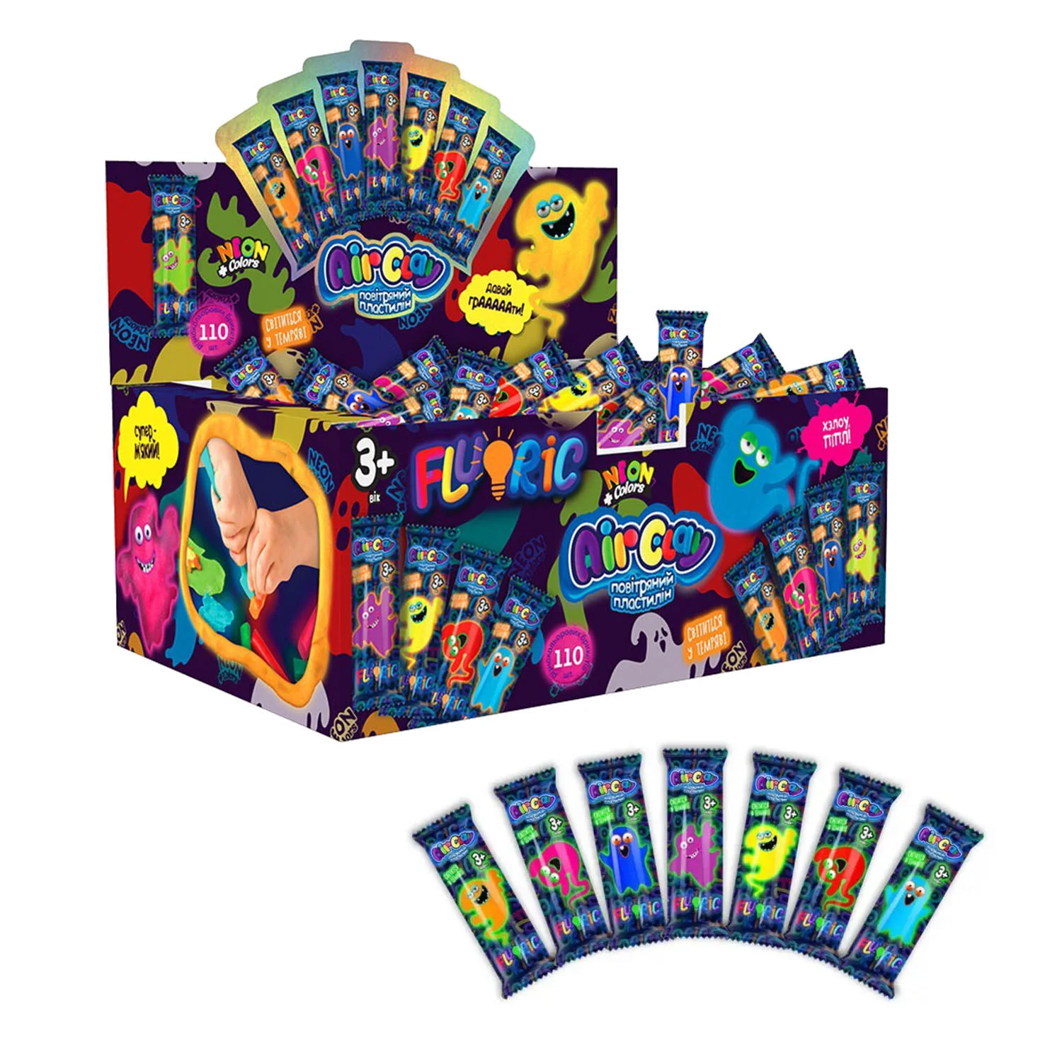 Набір для творчості "Air clay FLUORIC" ARCL-F-01-01U (1) ЦІНА ЗА 1 ШТУКУ. В БЛОЦІ 110 ШТУК, в брикетах "Danko Toys"