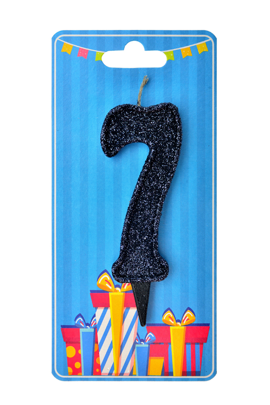 Свічка для торта  "Цифра 7" чорна блиск