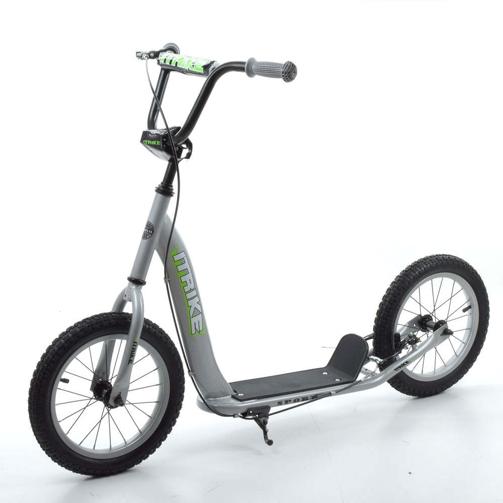 Самокат SR 2-043-2-G дорослий, сталь, 2 колеса-гума 14д., підніжка 28-11 см., ручне гальмо, сірий.