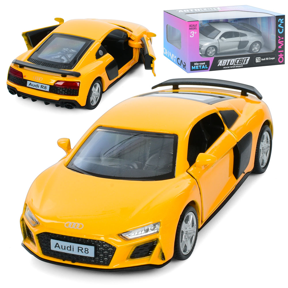 Машина AS-3113 АвтоСвіт, Audi R8 2019,мет.,інерц.,відч. двері,гум. колеса,2 кольори,кор.,15,5-7-7см.