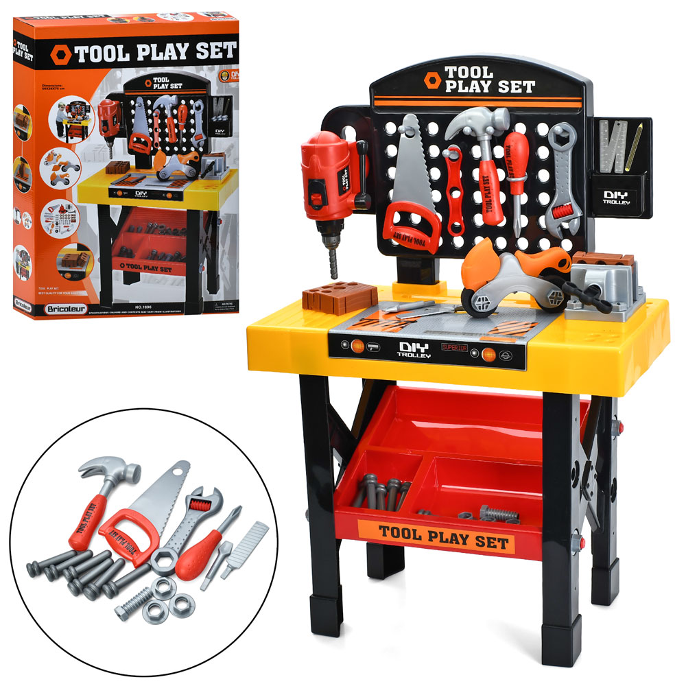 Набір інструментів 1896 столик/верстат, дриль-механічна, молоток, пила, викрутка, кор., 51-69-10 см.