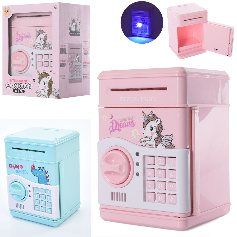 Скарбничка MK 4776 сейф з кодом, затягує купюри, світло, муз., бат., кор., 14,5-20-14 см.