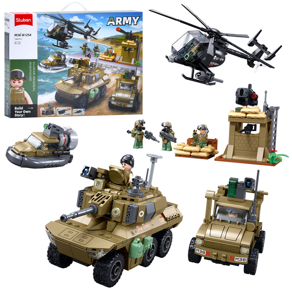 Конструктор SLUBAN M38-B1254 військовий, транспорт, фігурки, 744 дет., кор., 52-38-8 см.