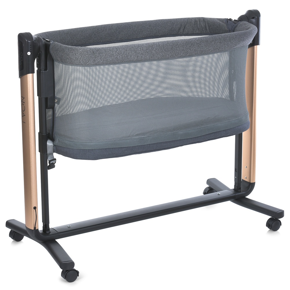 Ліжечко-манеж ME 1125-G NOA Dark Gray дитяче,APP,LED екран,4кол.,матрац,гойдалка,ремені,сумки,сірий