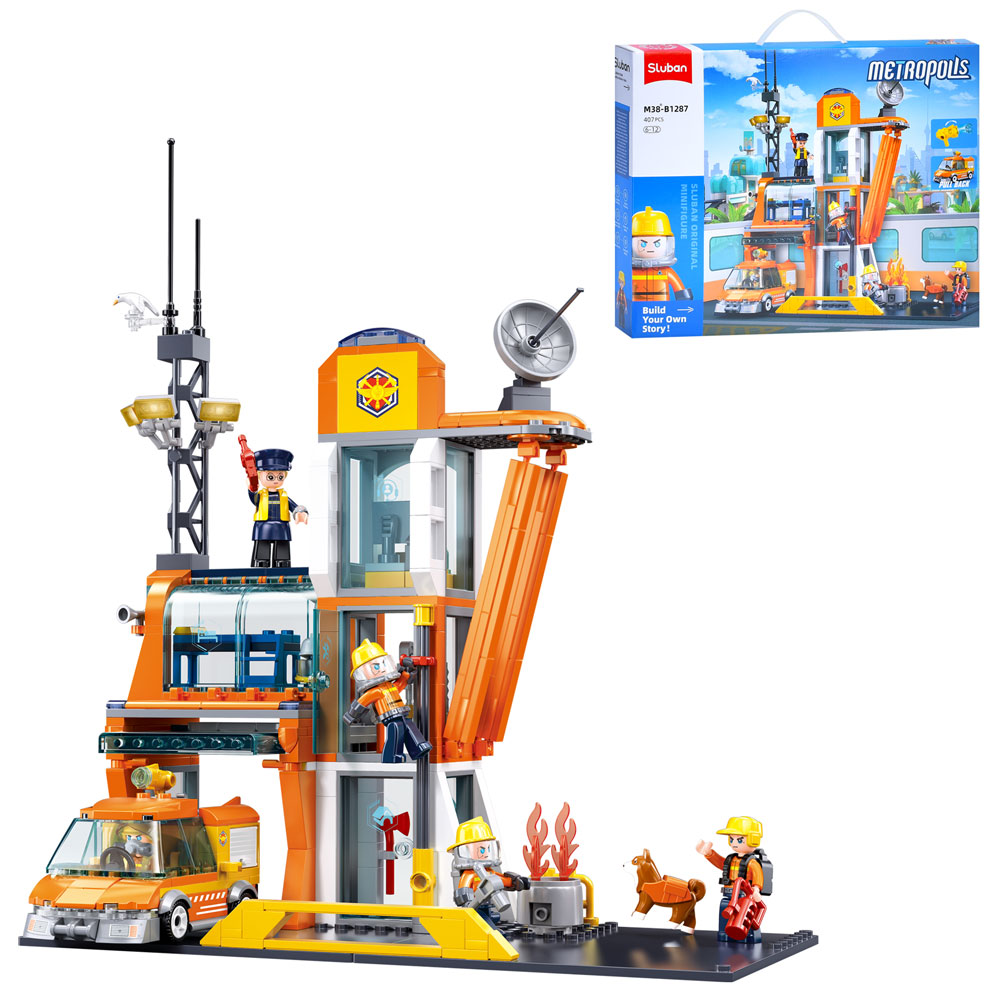 Конструктор SLUBAN M38-B1287 пожежна частина, транспорт, фігурки, 407 дет., кор., 42,5-33-7 см.