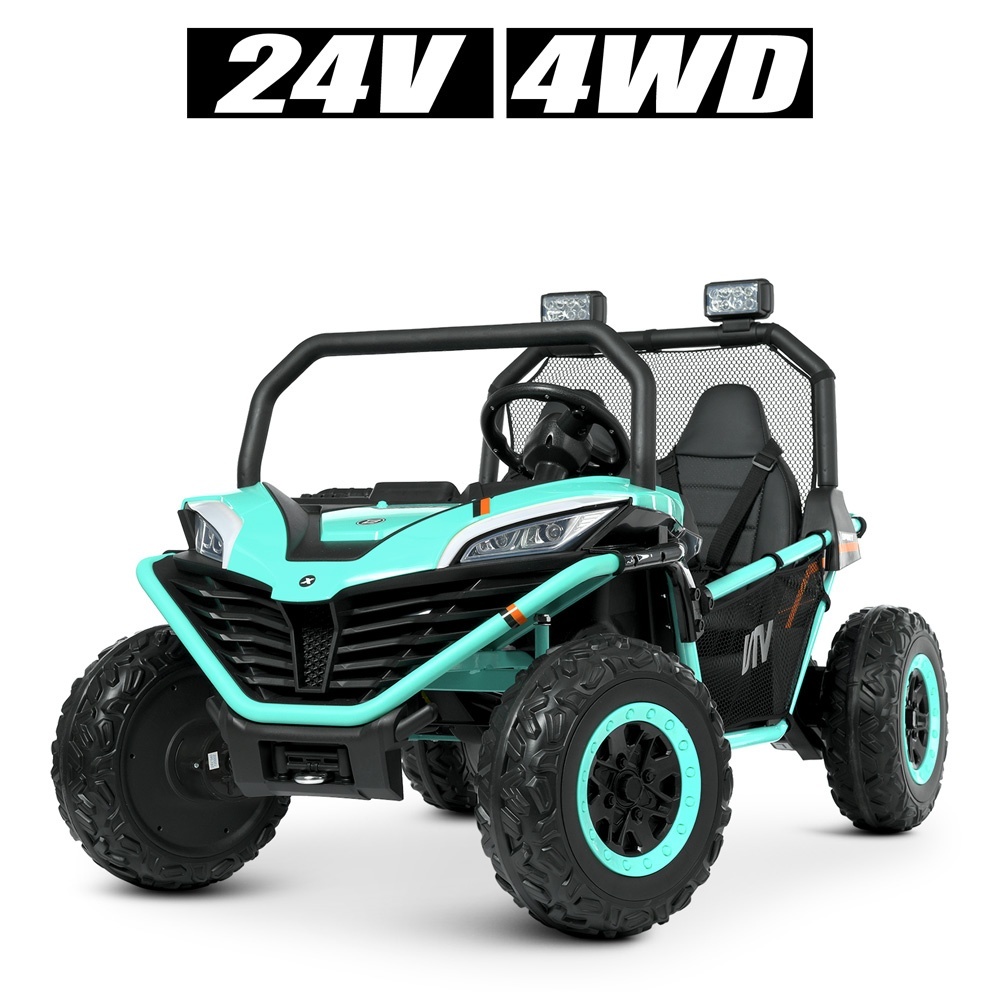 Джип M 4969EBLR-15 (24V) 2,4 G, 4*80W, 1*24V7AH, EVA, USB, муз., світло, шкіра, бірюзовий.