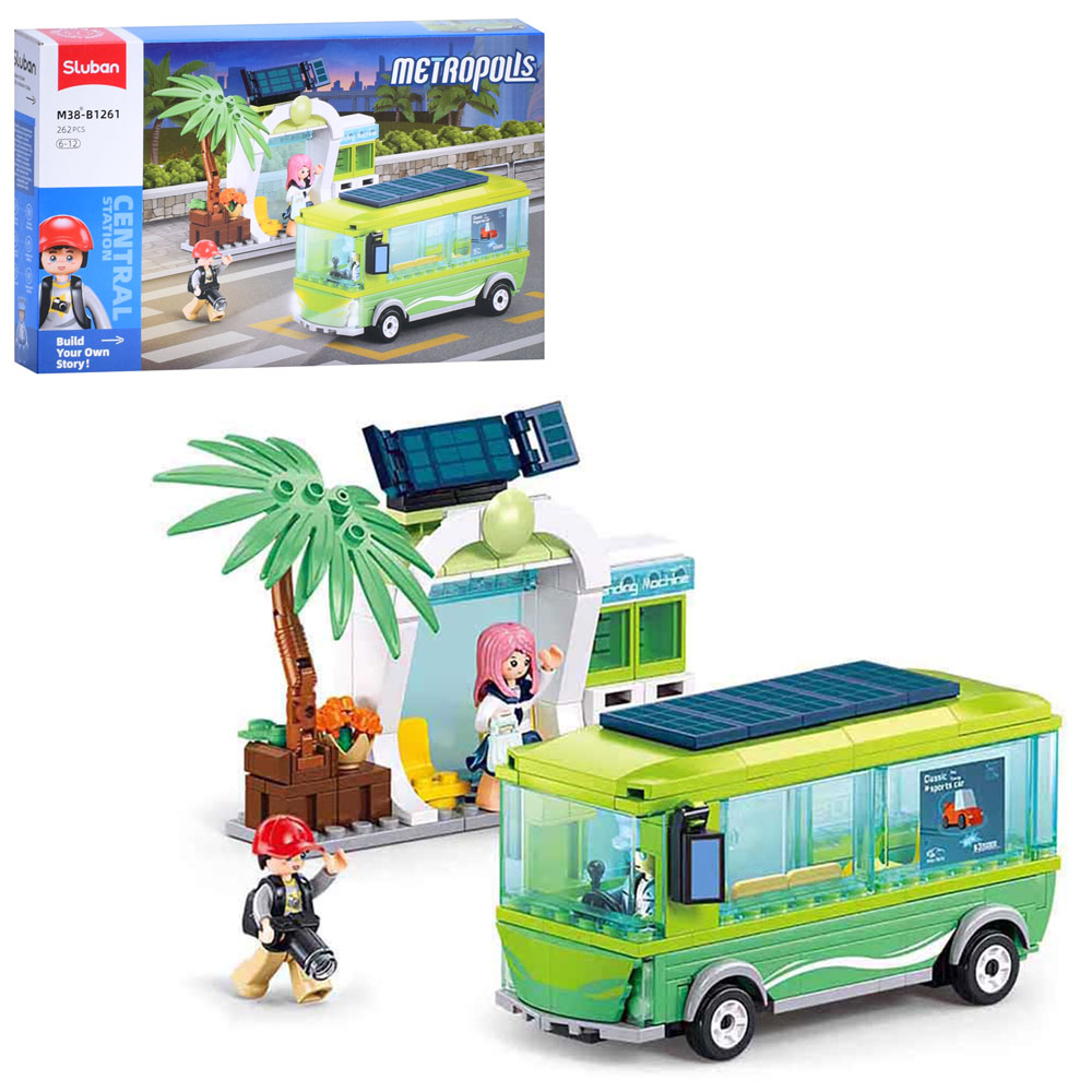 Конструктор SLUBAN M38-B1261 "Metropolis": міська серія, автобус, зупинка, фігурки, 262 дет.
