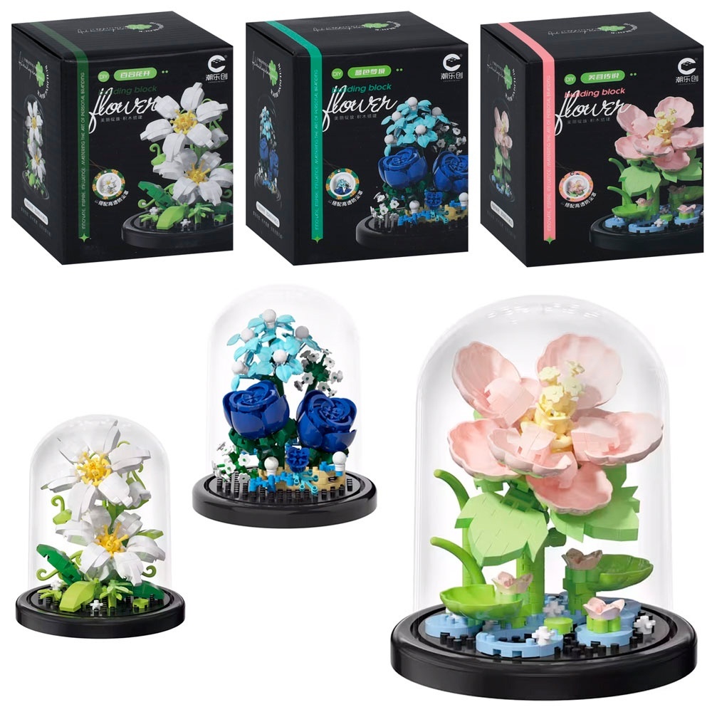 Конструктор 7234-7235-7242квіти у колбі,247дет,3 види,в кор-ці,9-11,5-9см