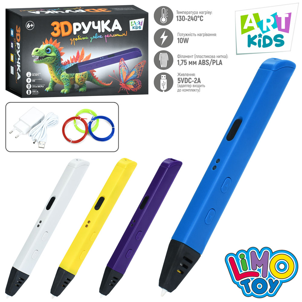 3D ручка AK 0012 тип філаменту(пласт.)-PLA(3кольори),індикатор,від мережі,4 кольори,кор.,20,5-13-7см
