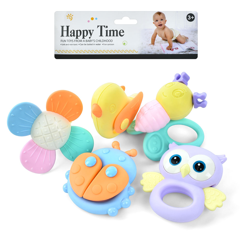 Брязкальце 2288-10 набір 5шт. (пташки, комахи, квітка), від 8см., прорізувач, кул., 20,5-22-7 см.