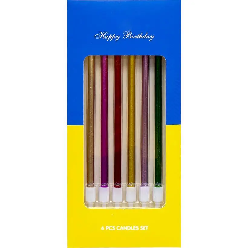 Свічки для торту прямі "Металік асорті " 6шт в уп