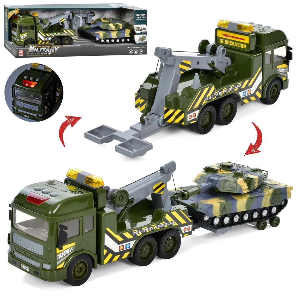 Трейлер RJ3367 інерц., танк, муз., світло, гумові колеса, кор., 58-17,5-12 см.