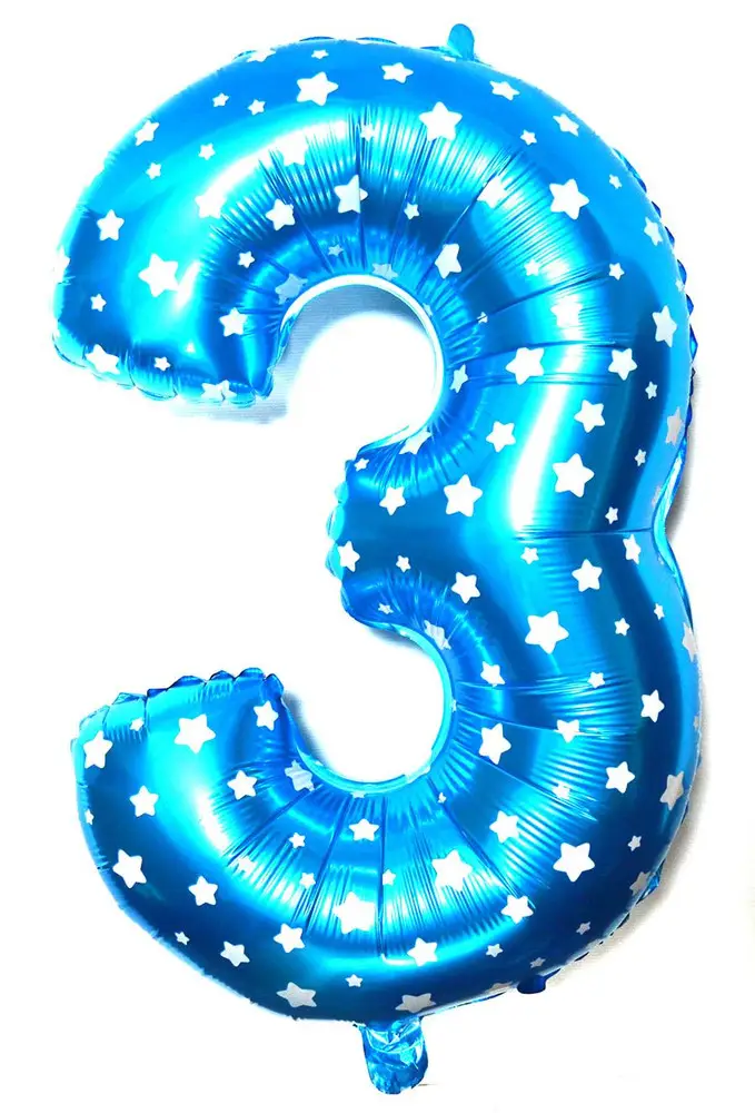 Фольгована цифра "3" блакитна, висота 65 см