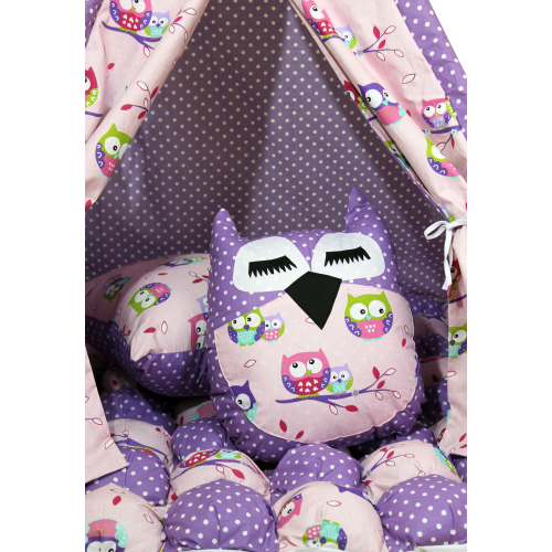 Фотография 2 товарной позиции интернет-магазина детских игрушек www.smarttoys.com.ua Вигвам Хатка комплект Бонбон Совы фиолетовый с подушками - Малыш
