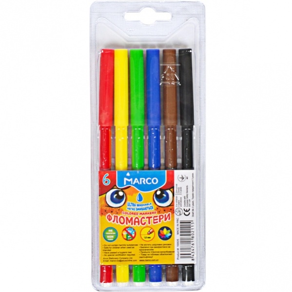 Фломастери 6 кольорів Super Washable,1690- 6,ТМ "Marco"