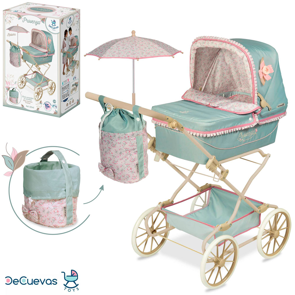 Візочок 82045  для ляльки, класика, кошик, подушка, сумка, парасолька, мет., кор., 42-60-24 см. 