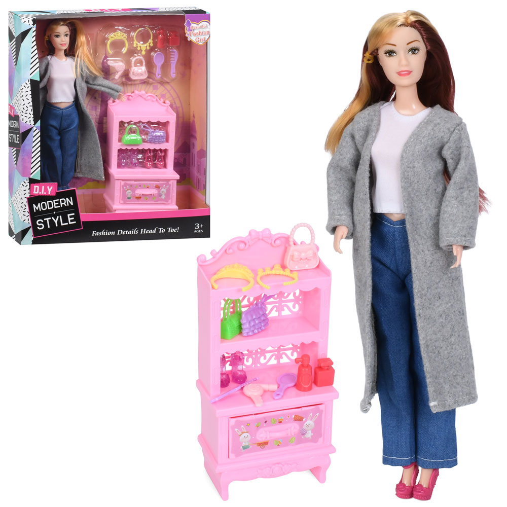 Лялька YY2007A 29см, шарнірні руки, взуття, сумки, аксесуари, шкаф, в кор-ці, 26-32-7см