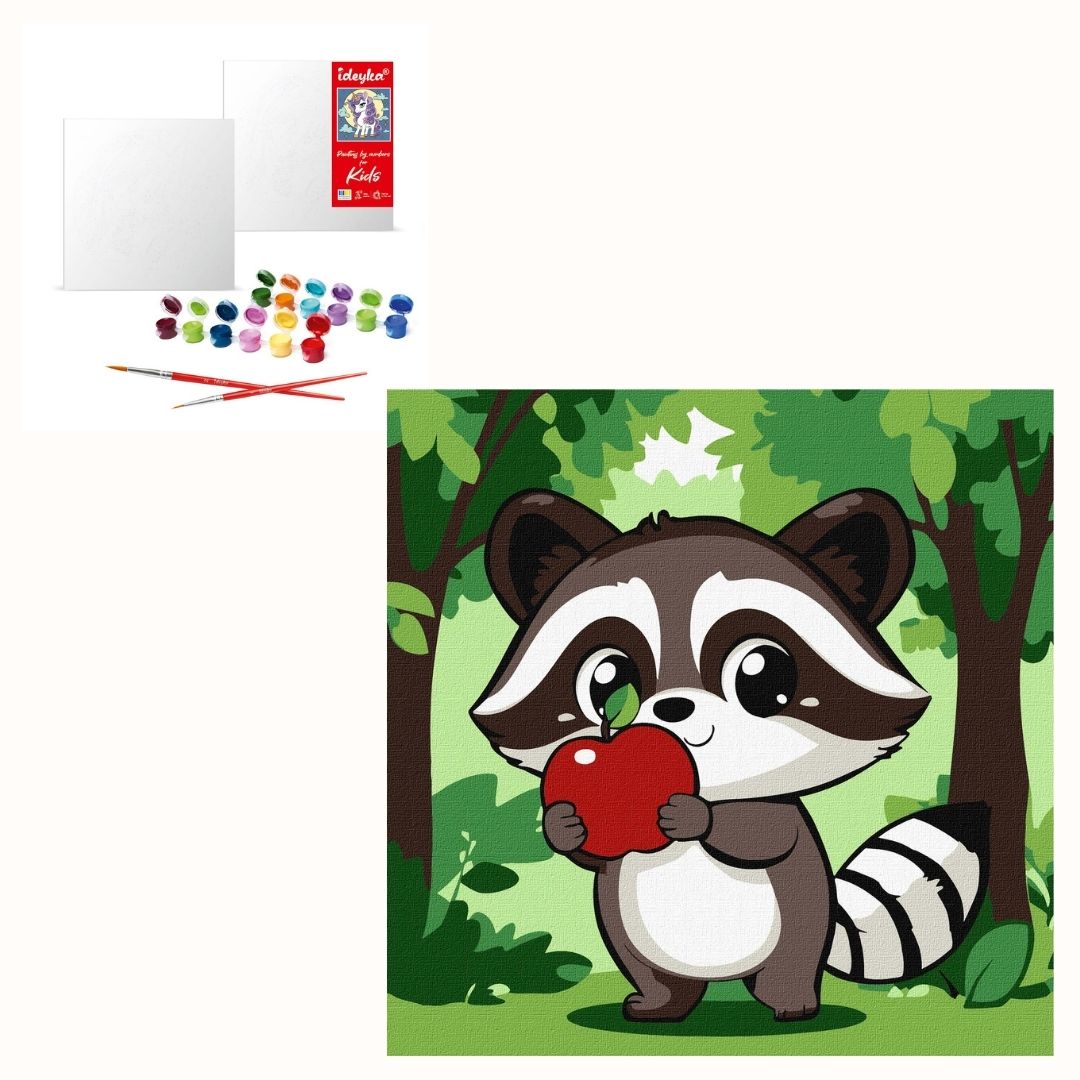 Картина за номерами "Милий єнот з яблучком" 30х30см