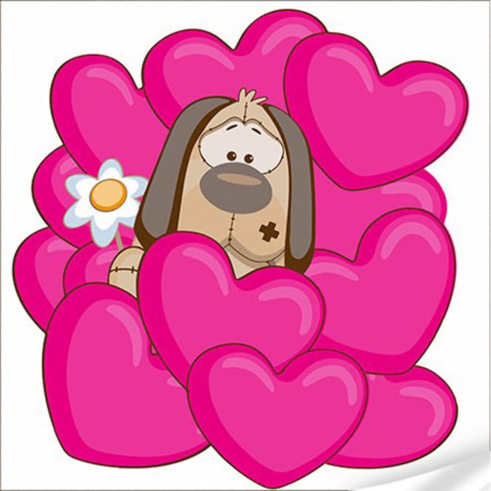 Набір для розпису по номерах Собака з сердечками та квітами Strateg розміром 30х30 см (ES-0866)