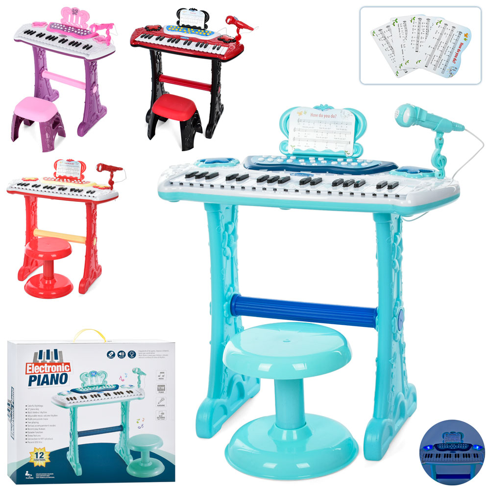 Синтезатор 883A-B-E-F 37клавіш,на ніжках,стільчик,мікрофон,запис, рег.гучн.,4кольори,муз.,світло,бат